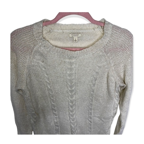 SONOMA Ivory Lightweight Cable Knit Sweater with Gold Metallic Thread S - Picture 5 of 7